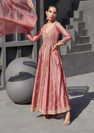 Jigar Mali-Aurora Pink Anarkali Jacket Set-INDIASPOPUP.COM