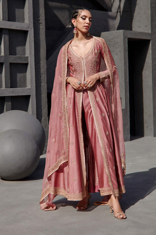 Jigar Mali-Aurora Pink Anarkali Jacket Set-INDIASPOPUP.COM