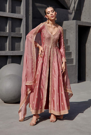 Jigar Mali-Aurora Pink Anarkali Jacket Set-INDIASPOPUP.COM