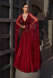 Jigar Mali-Wine Sequin Gown-INDIASPOPUP.COM
