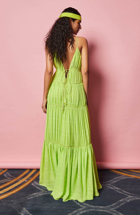 Nirmooha-Lime Green Textured Maxi Dress-INDIASPOPUP.COM