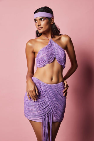 Nirmooha-Lilac Embroidered Tassel Skirt-INDIASPOPUP.COM