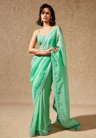 Chamee And Palak-Green Misaki Saree With Blouse-INDIASPOPUP.COM