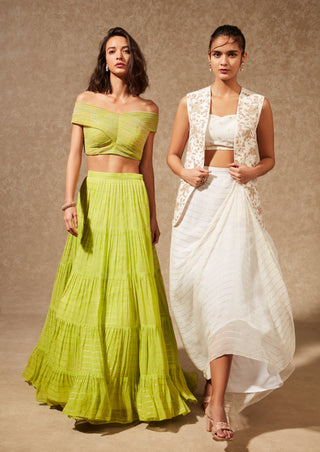 Chamee And Palak-Green Miyu Off-Shoulder Blouse And Skirt-INDIASPOPUP.COM