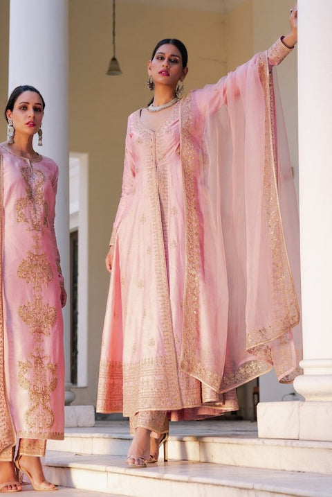 Megha & Jigar-Blush Pink Chanderi Kurta Set-INDIASPOPUP.COM