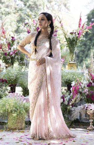 Megha & Jigar-Baby Pink Embroidered Saree-INDIASPOPUP.COM