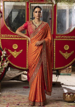 Megha & Jigar-Orange Embroidered Saree-INDIASPOPUP.COM