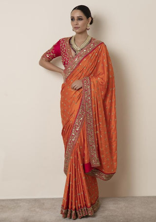 Megha & Jigar-Orange Embroidered Saree-INDIASPOPUP.COM