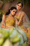Megha & Jigar-Aqua & Yellow Embroidered Lehenga Set-INDIASPOPUP.COM