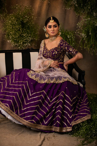 Megha & Jigar-Purple Embroidery Lehenga Set-INDIASPOPUP.COM