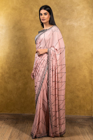 Nitika Gujral-Soft Rose Saree With Offf-Shoulder Blouse-INDIASPOPUP.COM