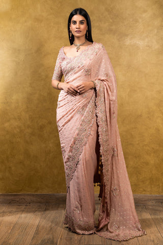 Nitika Gujral-Rose Pink Chiffon Saree With Blouse-INDIASPOPUP.COM