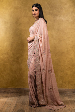 Nitika Gujral-Rose Pink Chiffon Saree With Blouse-INDIASPOPUP.COM