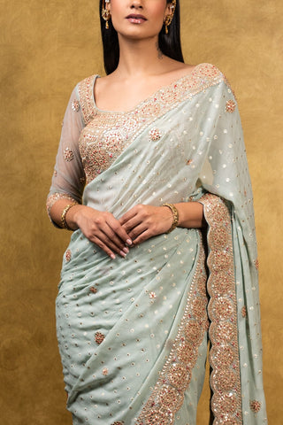 Nitika Gujral-Jade Green Chiffon Saree With Blouse-INDIASPOPUP.COM