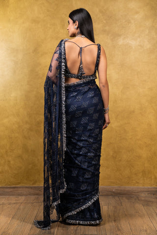 Nitika Gujral-Navy Saree With Blouse-INDIASPOPUP.COM