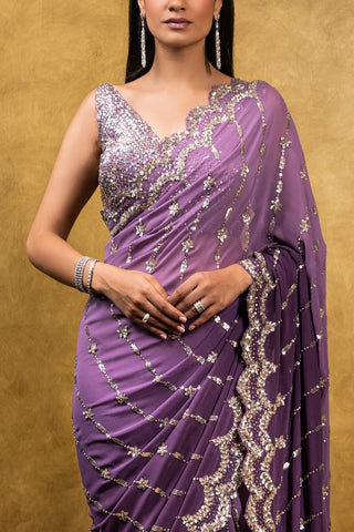 Nitika Gujral-Mauve Georgette Saree With Blouse-INDIASPOPUP.COM