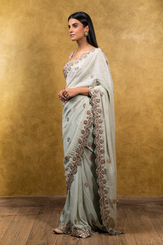 Nitika Gujral-Sea Green Georgette Saree With Blouse-INDIASPOPUP.COM