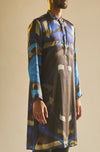 Saksham & Neharicka-Blue Printed Satin Kurta-INDIASPOPUP.COM