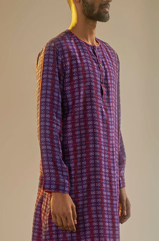 Saksham & Neharicka-Purple Printed Cotton Silk Kurta-INDIASPOPUP.COM