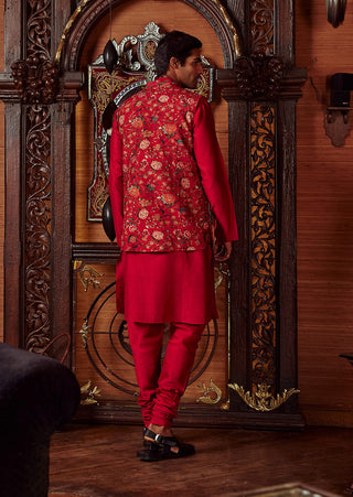 Kalista Men-Mazhar Red Bundi Kurta Set-INDIASPOPUP.COM