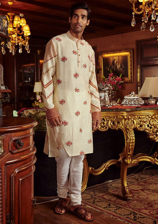 Kalista Men-Danish Cream Kurta And Pant-INDIASPOPUP.COM