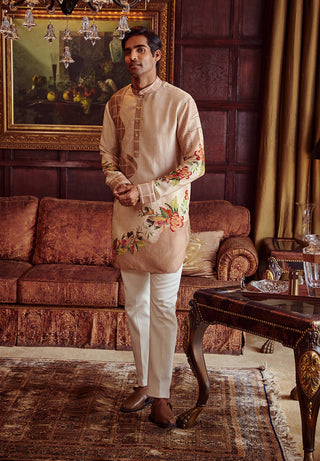 Kalista Men-Faiz Beige Floral Kurta And Pant-INDIASPOPUP.COM