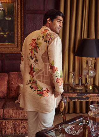 Kalista Men-Faiz Beige Floral Kurta And Pant-INDIASPOPUP.COM