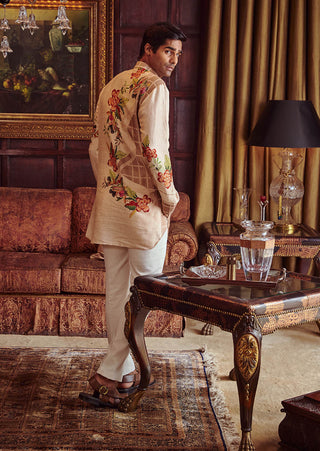 Kalista Men-Faiz Beige Floral Kurta And Pant-INDIASPOPUP.COM