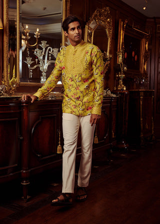 Kalista Men-Emir Mustard Short Kurta And Pant-INDIASPOPUP.COM