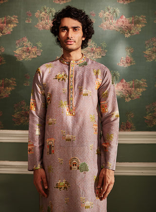 Kalista Men-Arnav Lilac Kurta With Churidar-INDIASPOPUP.COM