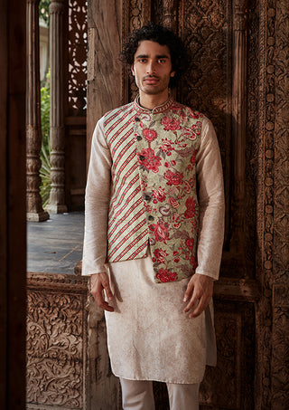 Kalista Men-Vivaan Asymmetric Bundi Kurta Set-INDIASPOPUP.COM