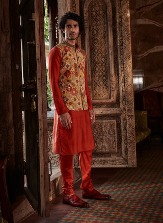 Kalista Men-Reyaan Red Bundi Kurta Set-INDIASPOPUP.COM