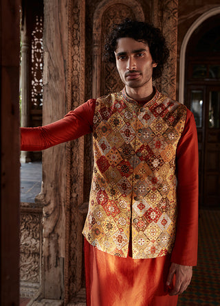 Kalista Men-Reyaan Red Bundi Kurta Set-INDIASPOPUP.COM