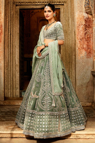 Matsya-Mint Green Vintage Masai Lehenga Set-INDIASPOPUP.COM