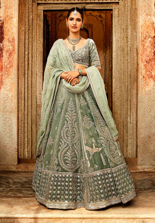 Matsya-Mint Green Vintage Masai Lehenga Set-INDIASPOPUP.COM