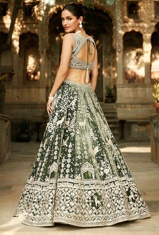 Matsya-Green Masai Mara Lehenga Set-INDIASPOPUP.COM