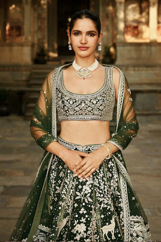 Matsya-Green Masai Mara Lehenga Set-INDIASPOPUP.COM