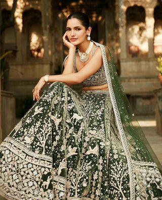 Matsya-Green Masai Mara Lehenga Set-INDIASPOPUP.COM