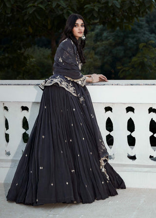 Matsya-Grey Royal Peplum Short Jacket And Lehenga Set-INDIASPOPUP.COM