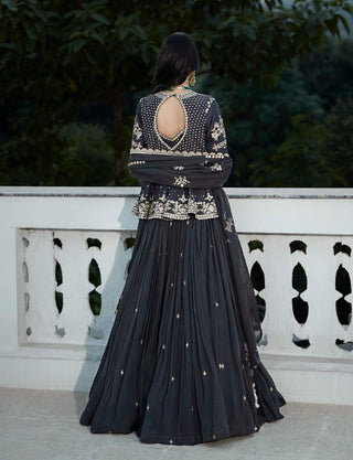 Matsya-Grey Royal Peplum Short Jacket And Lehenga Set-INDIASPOPUP.COM