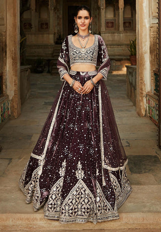 Matsya-Wine Temple Night Sky Lehenga Set-INDIASPOPUP.COM