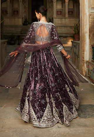 Matsya-Wine Temple Night Sky Lehenga Set-INDIASPOPUP.COM