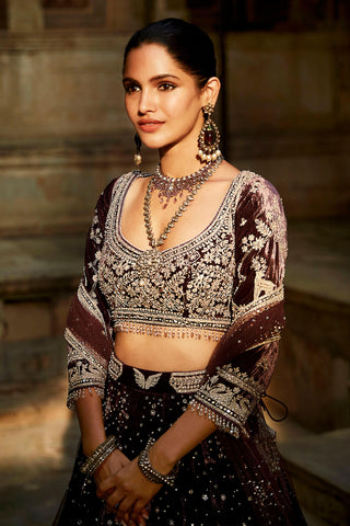 Matsya-Wine Temple Night Sky Lehenga Set-INDIASPOPUP.COM