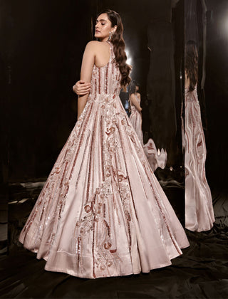 Masumi Mewawalla-Blush Pink Embroidered Gown-INDIASPOPUP.COM