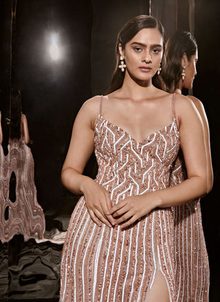 Masumi Mewawalla-Silver Embroidered Gown With Trail-INDIASPOPUP.COM