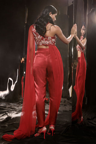 Masumi Mewawalla-Red Embroidered Pant Set-INDIASPOPUP.COM