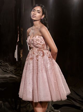 Masumi Mewawalla-Rose Pink Embroidered Dress-INDIASPOPUP.COM