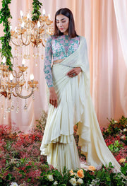 Mahima Mahajan-Carol Jade Ruffled Sari With Blouse-INDIASPOPUP.COM
