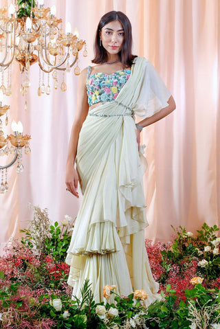 Mahima Mahajan-Lea Jade Ruffled Sari With Blouse-INDIASPOPUP.COM