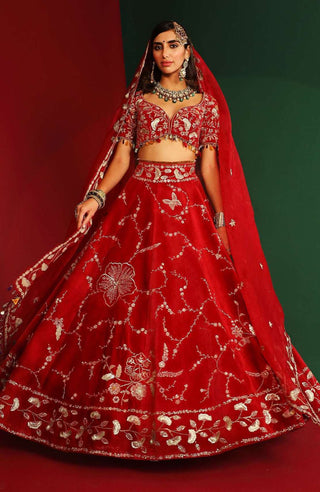 Mahima Mahajan-Hena Sindoori Red Embroidered Lehenga Set-INDIASPOPUP.COM